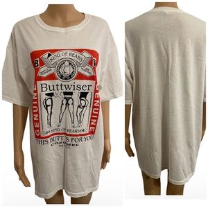 Buttwiser King of Rear Men’s Vintage White T Shirt Beer Surf Skate Beach